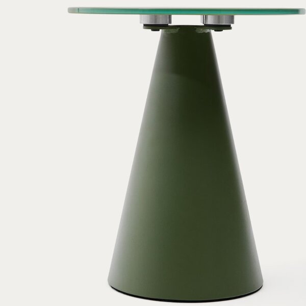 Matně zelený skleněný kulatý odkládací stolek Kave Home Wilshire 30 cm