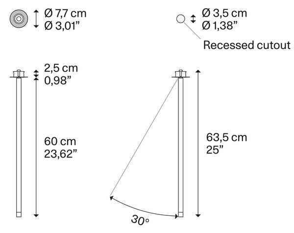 Lodes Designové zápustné LED svítidlo A-Tube Nano Swing, 3W, v. 60 cm, CRI90 Barva: Champagne, Teplota světla: 2700K - teplá bílá
