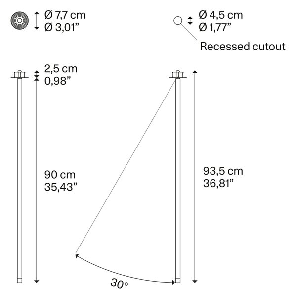 Lodes Designové zápustné LED svítidlo A-Tube Nano Swing, 3W, v. 90 cm, CRI90 Barva: Champagne, Teplota světla: 2700K - teplá bílá