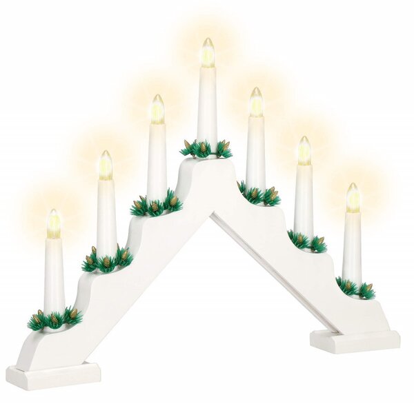 LED vánoční svícen - 7 svíček, 30cm, 2xAA, bílý