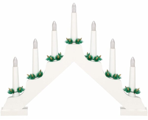 LED vánoční svícen - 7 svíček, 30cm, 2xAA, bílý