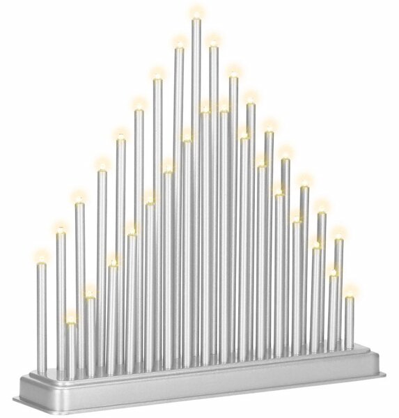LED vánoční svícen - 33 svíček, 32cm, 3xAA, stříbrný