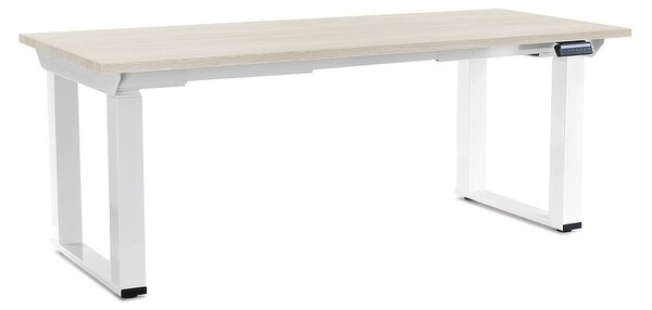 Výškově nastavitelný stůl OfficeTech Strong 180 x 80 cm, bílá podnož, bílý jasan