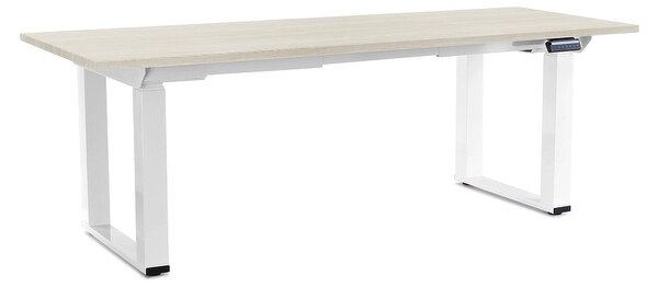 Výškově nastavitelný stůl OfficeTech Strong 200 x 80 cm, bílá podnož, bílý jasan