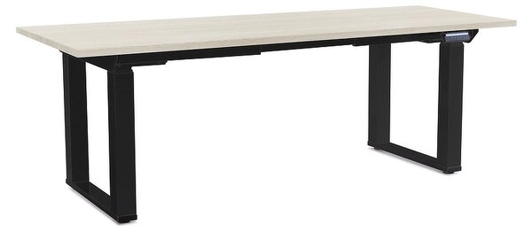 Výškově nastavitelný stůl OfficeTech Strong 200 x 80 cm, černá podnož, bílý jasan