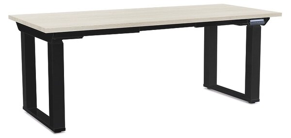 Výškově nastavitelný stůl OfficeTech Strong 180 x 80 cm, černá podnož, bílý jasan