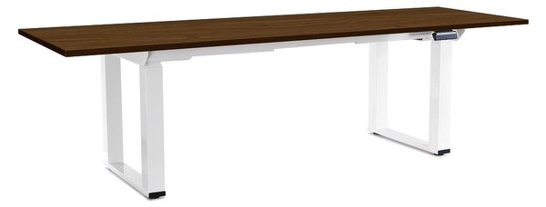 Výškově nastavitelný stůl OfficeTech Strong 240 x 80 cm, bílá podnož, ořech