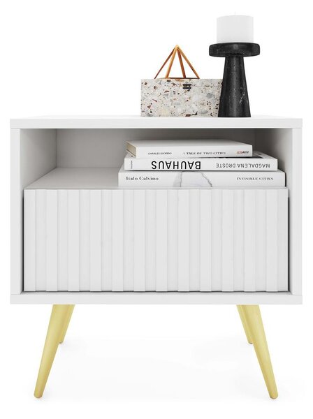 Noční stolek Biel B3 (bílá + zlatá). Akce -10%