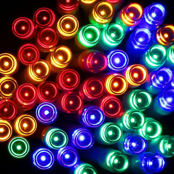 LED světelný řetěz - 5,5m, 50LED, 8 funkcí, 3xAA, IP44, multicolor