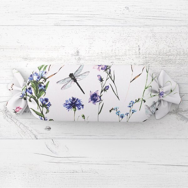 Biante Polštář válec bonbon Sandra SA-429 Luční kvítí s vážkami 15x40 cm