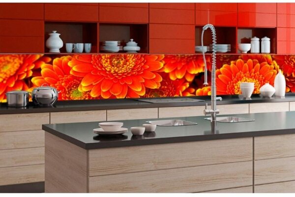 DIMEX | Fototapeta do kuchyně Gerbera KI-350-059 | 350 x 60 cm | červená, oranžová