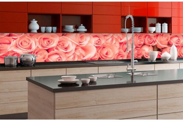 DIMEX | Fototapeta do kuchyně Růže KI-350-052 | 350 x 60 cm | růžová