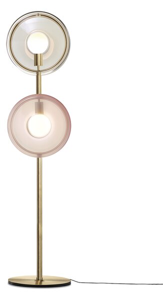 Luxusní stojací lampa Bomma Orbital Povrch Montury: Broušená zlatá, Barva skla: Růžová + bílá