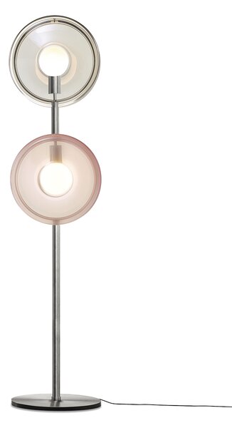 Luxusní stojací lampa Bomma Orbital Povrch Montury: Broušená zlatá, Barva skla: Růžová + bílá