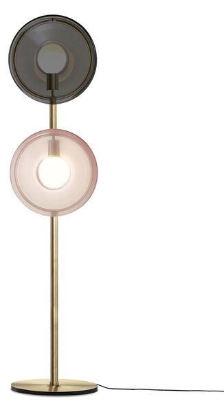 Luxusní stojací lampa Bomma Orbital Povrch Montury: Broušená zlatá, Barva skla: Růžová + bílá