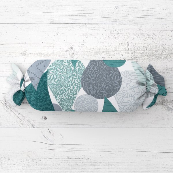 Biante Polštář válec bonbon Sandra SA-444 Šedo-petrolejové kapky s ornamenty 15x40 cm