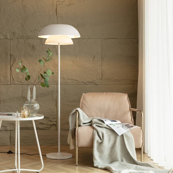 Lucande Stojací lampa Kellina, 151 cm, bílá, kov, E27, Bílá / opál, Obývací pokoj / jídelna, kov, Design
