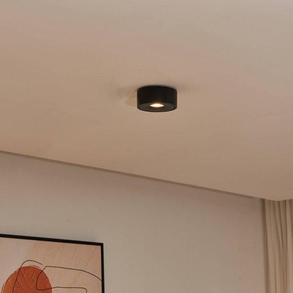 Arcchio LED stropní svítidlo Rotari, černé, kov, Ø 12 cm, stmívatelný, Černá, Obývací pokoj / jídelna, Hliník, Moderní