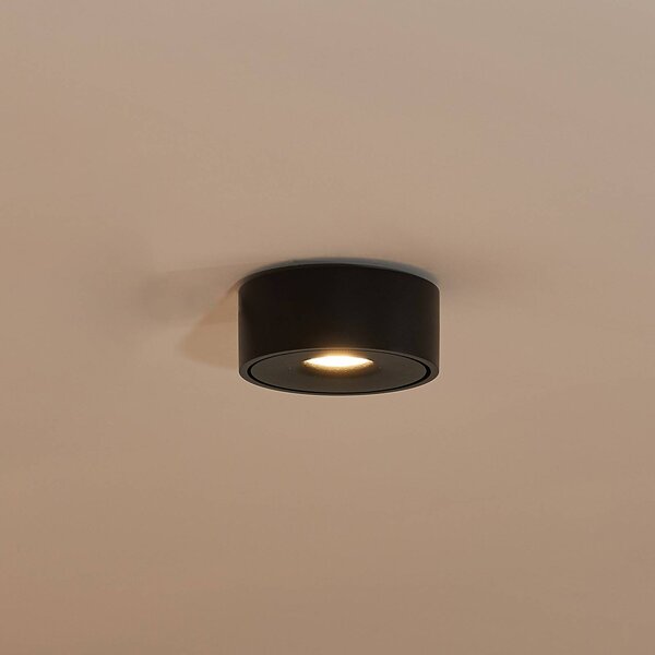Arcchio LED stropní svítidlo Rotari, černé, kov, Ø 12 cm, stmívatelný, Černá, Obývací pokoj / jídelna, Hliník, Moderní