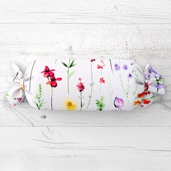 Biante Polštář válec bonbon Sandra SA-492 Květovaná louka na bílém 15x40 cm