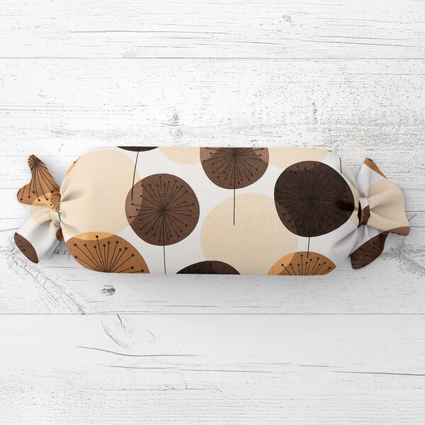 Biante Polštář válec bonbon Sandra SA-488 Hnědo-béžové designové pampelišky 15x40 cm