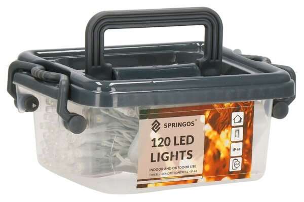 LED světelný řetěz - 9m, 120LED, 8-funkcí, 3xAA, IP44, multicolor
