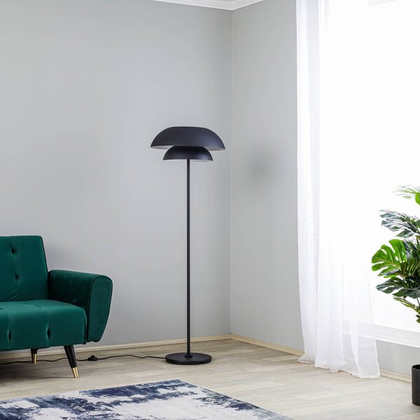 Lucande Stojací lampa Kellina, 151 cm, černá, kov, E27, Černá, Obývací pokoj / jídelna, kov, Design