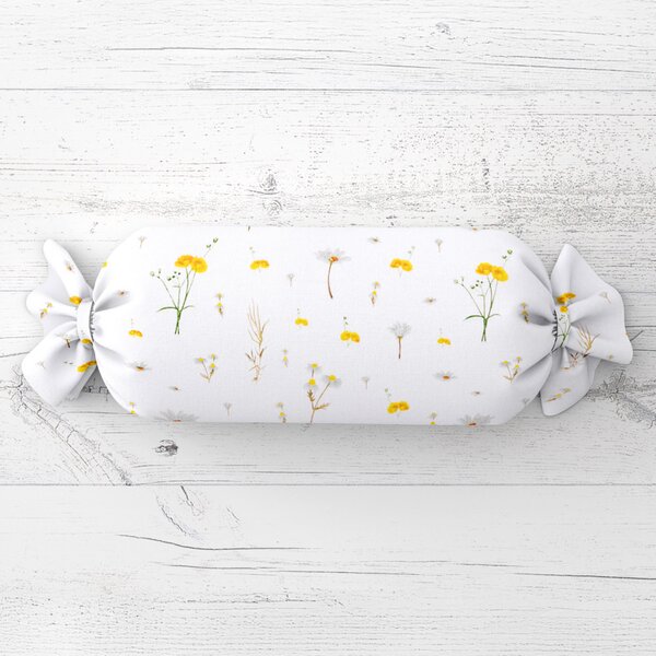 Biante Polštář válec bonbon Sandra SA-497 Žluté bylinky na bílém 15x40 cm