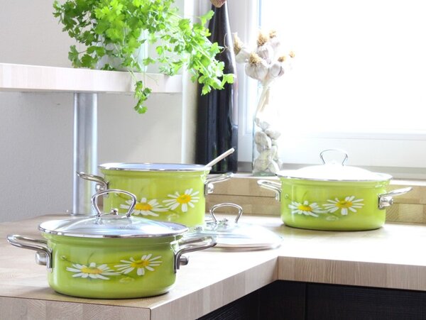 BELIS Smaltovaný rendlík s poklicí ø 16 cm - 1.4 l - DAISY - 42516-082DAHN5