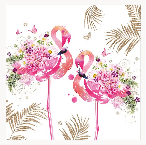 Sada papírových ubrousků Floral Flamingos, 40 dílů
