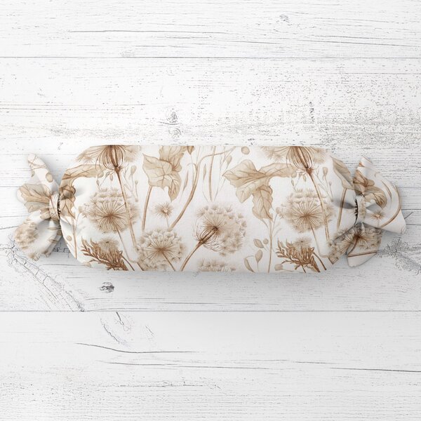 Biante Polštář válec bonbon Sandra SA-518 Podzimní pampelišky na bílém 15x40 cm
