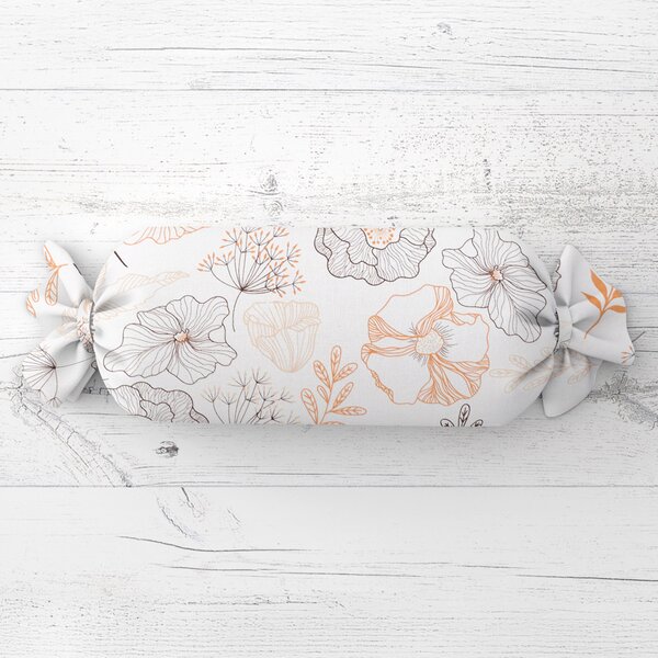Biante Polštář válec bonbon Sandra SA-526 Hnědé vlčí máky na bílém 15x40 cm