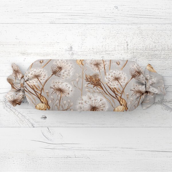 Biante Polštář válec bonbon Sandra SA-517 Podzimní pampelišky na šedém 15x40 cm