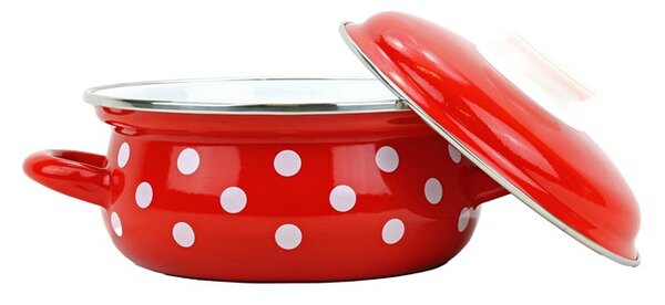 BELIS Smaltovaný rendlík s poklicí ø 16 cm - 1.4 l - PUNTÍK červený - 52216-534DACD5
