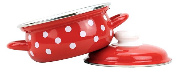 BELIS Smaltovaný rendlík s poklicí ø 16 cm - 1.4 l - PUNTÍK červený - 52216-534DACD5