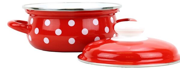 BELIS Smaltovaný rendlík s poklicí ø 16 cm - 1.4 l - PUNTÍK červený - 52216-534DACD5