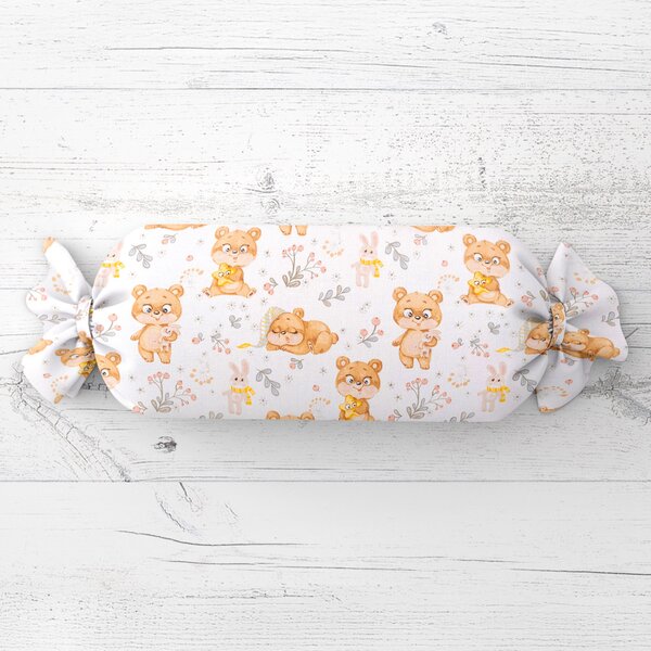 Biante Dětský polštář válec bonbon Sandra SA-524 Roztomilí medvídci na bílém 15x40 cm