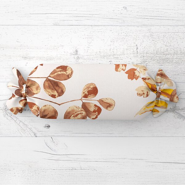 Biante Polštář válec bonbon Sandra SA-530 Hnědý eukalyptus na bílém 15x40 cm