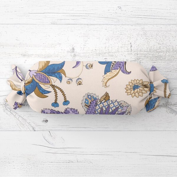 Biante Polštář válec bonbon Sandra SA-539 Modro-fialové orientální květy na světle béžovém 15x40 cm