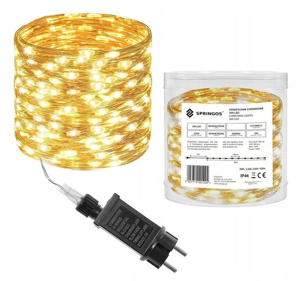 LED řetěz Nano Ježek - 3m, 300LED, 8 funkcí, IP44, teplá bílá