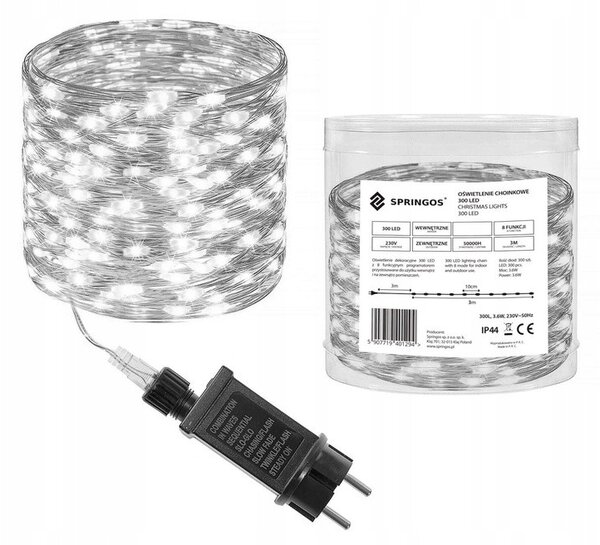 LED řetěz Nano Ježek - 3m, 300LED, 8 funkcí, IP44, studená bílá
