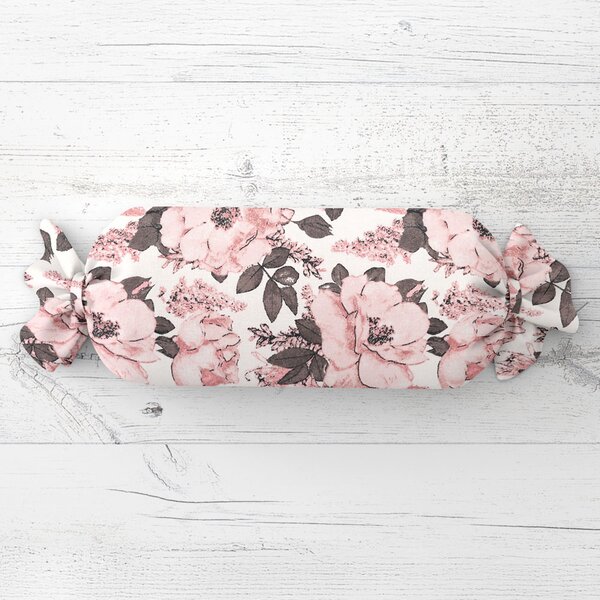 Biante Polštář válec bonbon Sandra SA-549 Růžové růže a poupata na bílém 15x40 cm