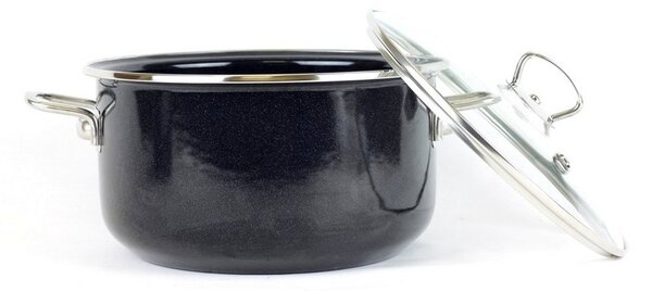 BELIS Smaltovaný hrnec se skl. poklicí PREMIUM černý 16 cm/1,5l