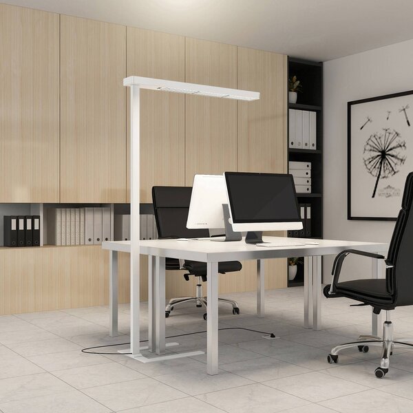 Arcchio LED kancelářská stojací lampa Susi, bílá, senzor, dotykový stmívač, stmívatelný, Bílá / opál, Pracovna / kancelář, Hliník, Moderní