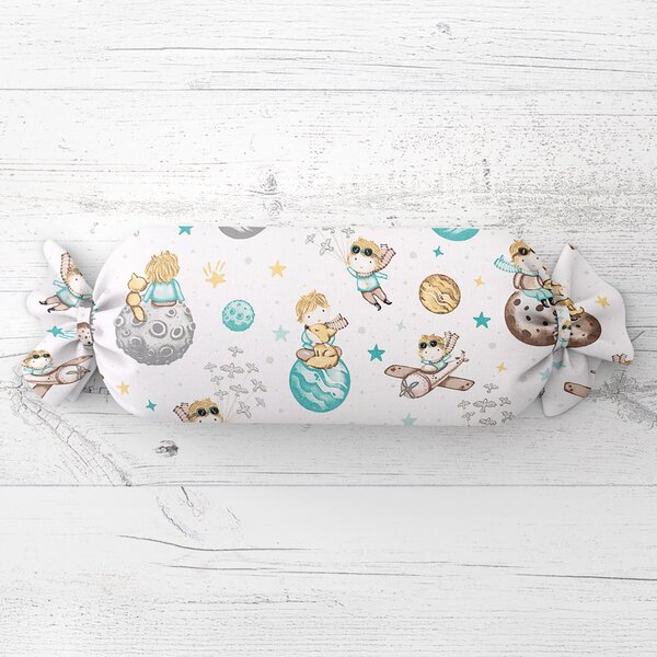 Biante Dětský polštář válec bonbon Sandra SA-561 Malý princ na bílém 15x40 cm