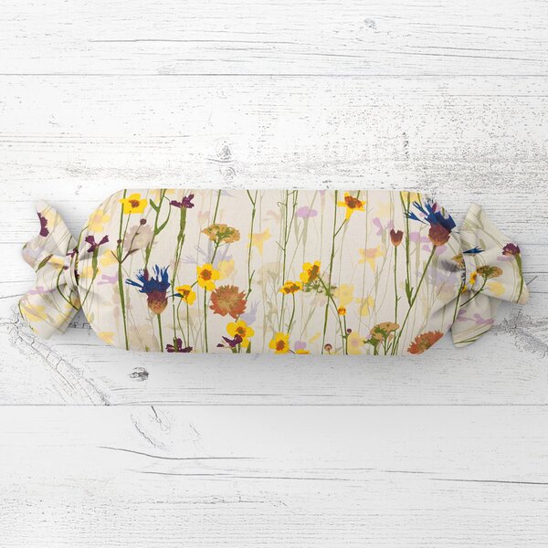 Biante Polštář válec bonbon Sandra SA-571 Luční kvítí na krémovém 15x40 cm