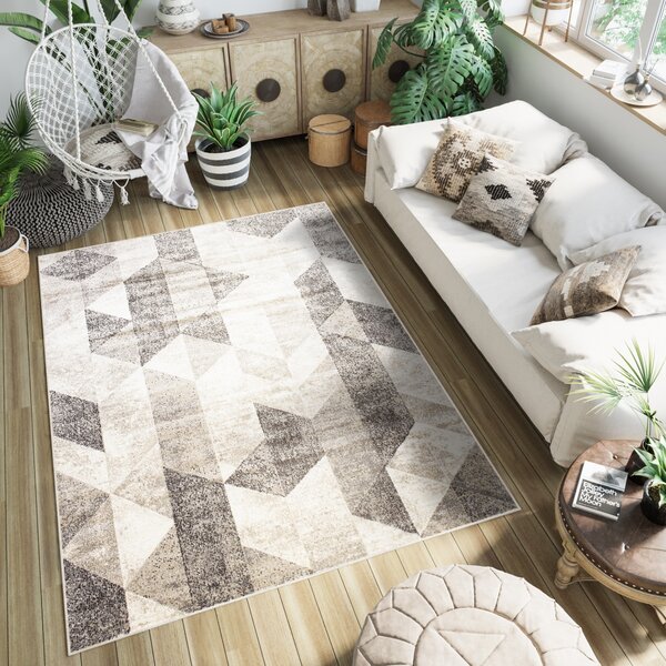 Makro Abra Kusový koberec PETRA 3019 1 244 Geometrický Moderní šedý béžový hnědý Rozměr: 80x150 cm