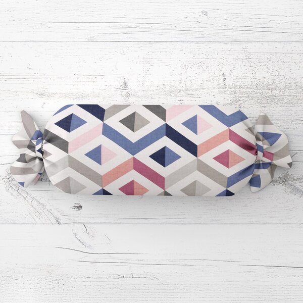 Biante Polštář válec bonbon Sandra SA-573 Modro-růžovo-šedé kosočtverce 15x40 cm