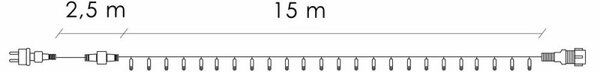 LED světelný řetěz - 17,5m, 300LED, IP44, teplá bílá + záblesky