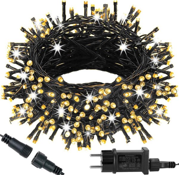 LED světelný řetěz - 17,5m, 300LED, IP44, teplá bílá + záblesky